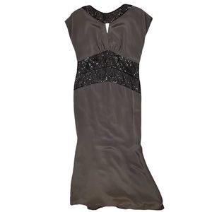 Rene Ruiz Gown Sz 10 Gray Black Sequins Mermaid Fit Flare Keyhole